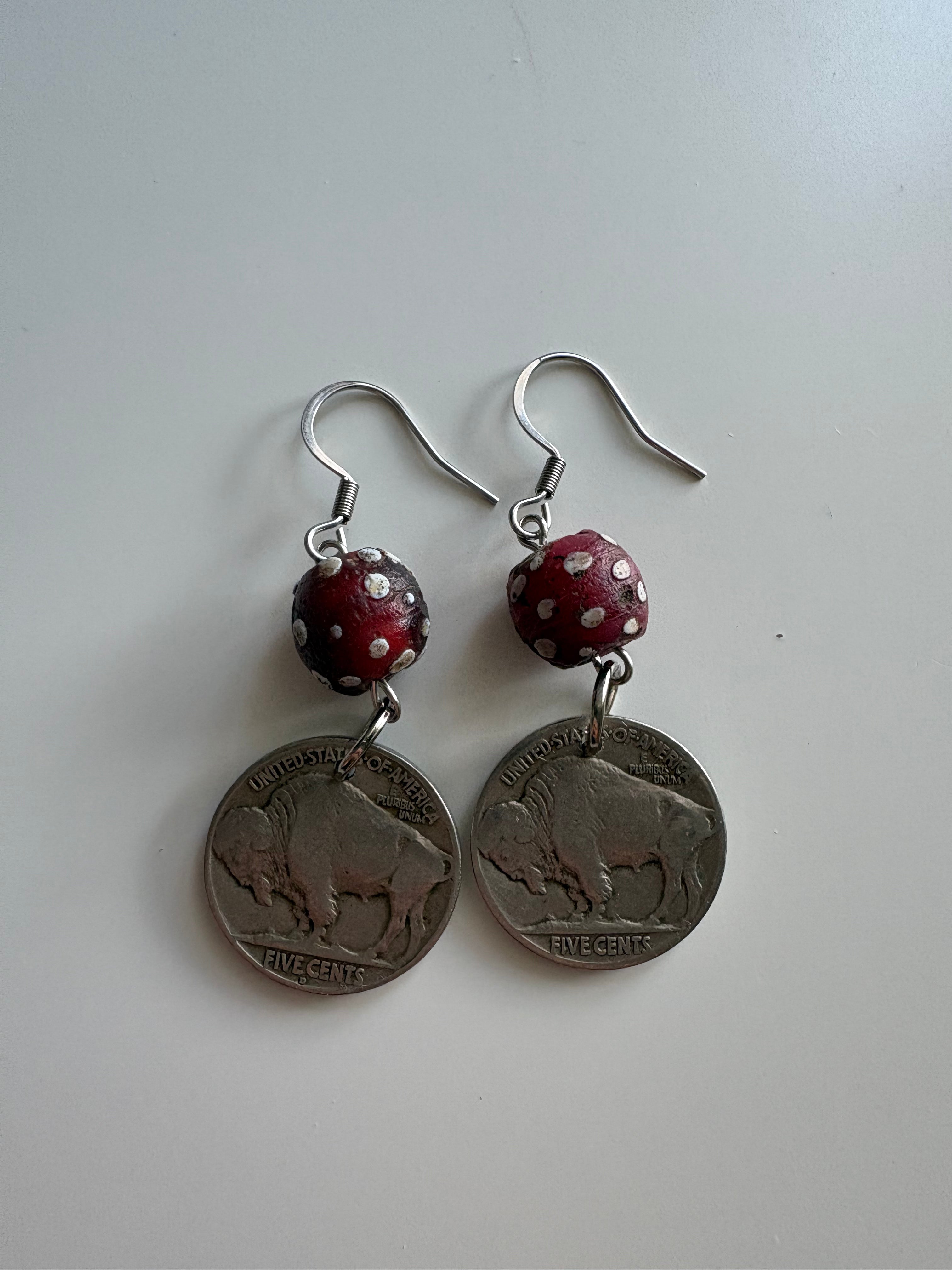 Buffalo Nickel Skunk Bead Earrings