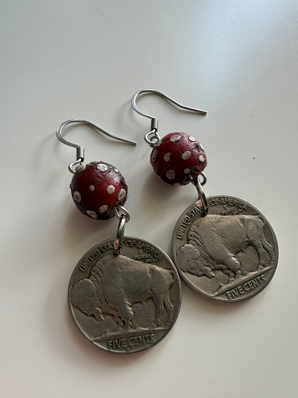 Buffalo Nickel Skunk Bead Earrings