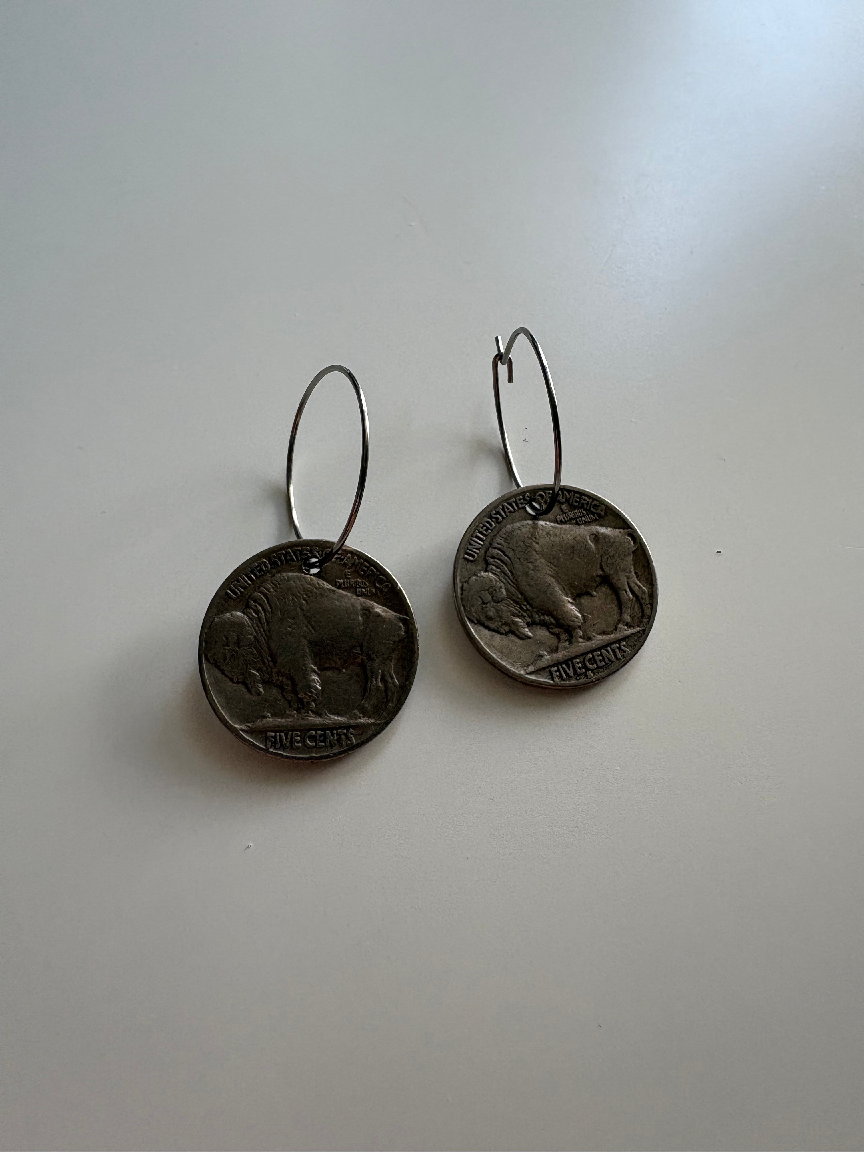 Buffalo Nickel Earrings - Hoops